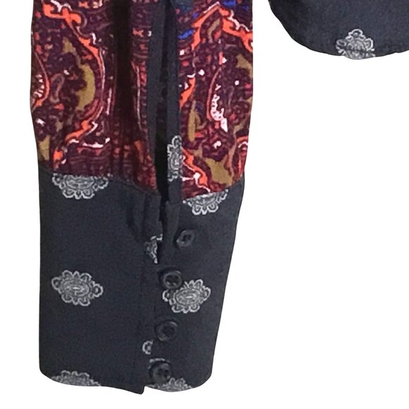 FREE PEOPLE Wishing Well Border Boho Button Blouse Midnight Rust S/P Festival - Picture 3 of 8